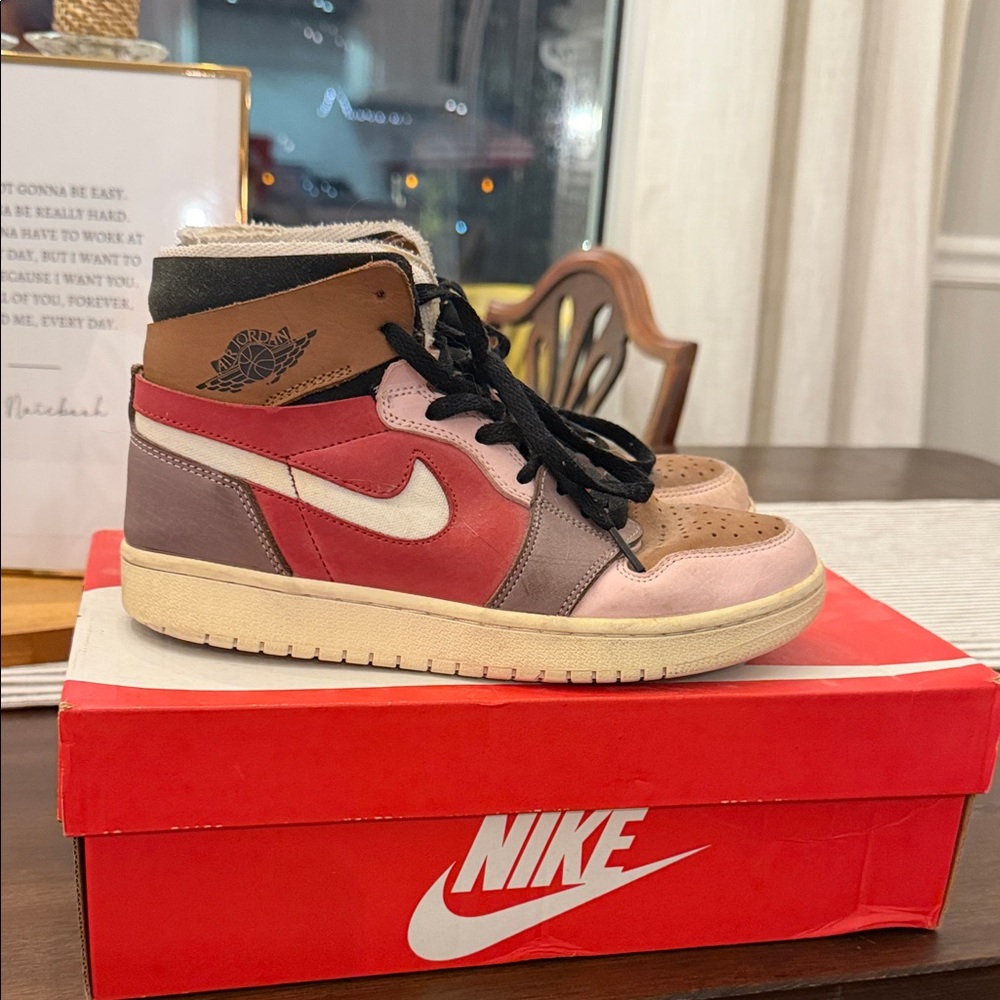 Custom Jordan High-Top Sneakers in Brown, Pink, and Cream